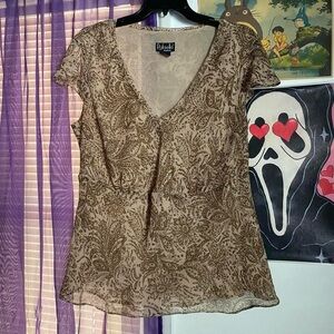 brown paisley print v-neck blouse <3